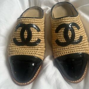 Chanel Raffia Mules